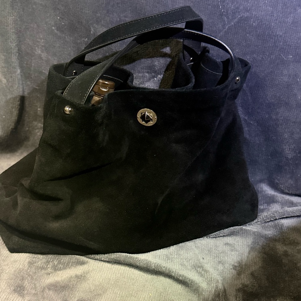 Black Kate Spade Suede Tote Bag with Turn-Lock Accent